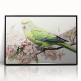 Framed wall art featuring a vibrant design of colorful parrots against a sleek black background. Perfect for enhancing home decor with a tropical touch.