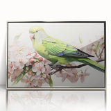 Framed wall art featuring a vibrant collection of parrots and birds in a silver-acrylic frame, perfect for adding a colorful touch to any home decor.