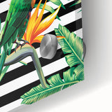 Vibrant acrylic glass wall art showcasing a colorful close-up design of tropical birds and parrots, perfect for adding a lively touch to any modern decor.