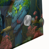 Vibrant close-up of a parrot-themed wall art collection, showcasing colorful acrylic glass design with intricate bird details, ideal for home decor.