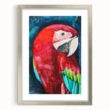 Elegant silver-framed wall art displaying a vibrant collection of colorful parrots, perfect for adding a tropical touch to modern decor.
