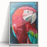 Framed wall art collection showcasing vibrant parrot designs in acrylic, featuring a sleek white frame. Ideal for adding a tropical touch to home decor.