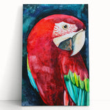 Vibrant wall art canvas depicting colorful parrots in a tropical setting, framed and ready to add a lively touch to home decor. Perfect for bird enthusiasts.