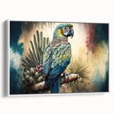 Framed wall art collection showcasing vibrant parrots in a colorful design, set against a white background, ideal for enhancing home decor.