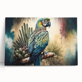 Colorful collection of parrot wall art designs on stretched canvas, showcasing vibrant tropical hues, ideal for enhancing home decor or art galleries.