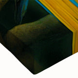 Vibrant close-up of a stretched canvas wall art featuring colorful parrots in a lush tropical setting, ideal for bird lovers and vibrant home decor.