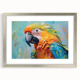 Framed wall art collection featuring a vibrant design of colorful parrots on a sleek silver background, perfect for enhancing home decor with a tropical touch.