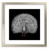 Elegant silver-framed wall art featuring a vibrant peacock design, perfect for enhancing home decor with a touch of nature-inspired beauty. Ideal for modern interiors.