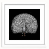 Framed wall art featuring a vibrant peacock design, set against a white mat, perfect for adding a touch of elegance to home decor. Ideal for nature and animal lovers.