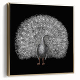 Framed canvas wall art featuring a vibrant peacock design with intricate detailing and gold accents, perfect for enhancing modern home decor.