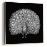 Framed wall art featuring a vibrant peacock design on canvas, displayed from a side view, with silver accents enhancing its elegant look, perfect for home decor.