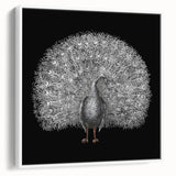 Framed wall art showcasing a vibrant peacock design on white canvas, highlighting intricate details and bold colors, perfect for enhancing modern decor.