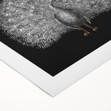 Vibrant peacock design wall art on rolled canvas, showcasing intricate feather details and rich colors, perfect for home decor or art collection.