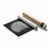 Vibrant peacock design wall art print showcasing intricate feather details and rich colors, rolled for easy shipping and display. Perfect for enhancing decor.