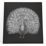 Vibrant peacock design wall art on stretched canvas, showcasing rich colors and intricate details, perfect for adding elegance to any room decor.