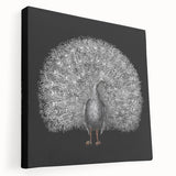 Stretched canvas wall art showcasing a vibrant peacock design with intricate details in blue and green hues, ideal for enhancing home decor and artistic spaces.