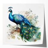 Vibrant peacock-themed wall art design featuring intricate feather details and rich colors, perfect for enhancing modern home decor. Ideal for art enthusiasts seeking a bold statement piece.