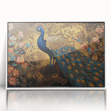 Framed wall art collection showcasing a vibrant peacock design, featuring intricate detailing and a sleek white frame, perfect for enhancing modern home decor.