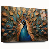 Elegant peacock design wall art in acrylic glass, showcasing vibrant colors and intricate details, perfect for enhancing modern home decor.