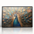 Framed wall art featuring an elegant peacock design in vibrant colors, set in a sleek black frame, perfect for adding a touch of sophistication to any decor.