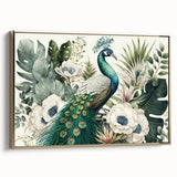 Framed wall art featuring a stunning peacock design in vibrant colors, elegantly set against a gold background, perfect for enhancing home decor.
