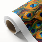 Vibrant peacock design on rolled canvas wall art showcasing intricate detailing and vivid colors, ideal for enhancing home decor and artistic spaces.