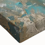 Vibrant close-up of a peacock design wall art print on stretched canvas, showcasing intricate feather details in blue, green, and gold hues, perfect for home decor.