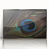 Elegant framed wall art showcasing a vibrant peacock design in rich colors, featuring a sleek silver frame that enhances its beauty, perfect for home decor.