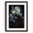 Framed wall art featuring an intricately designed peacock, showcasing vibrant colors and detailed patterns, ideal for adding elegance to living spaces.