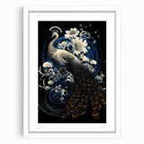 Peacock-themed wall art collection featuring an intricately designed frame with a white mat, ideal for enhancing home decor with vibrant colors and elegant style.