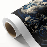 Vibrant peacock-themed wall art design on rolled canvas, showcasing intricate details and rich colors, ideal for enhancing home decor and artistic expression.