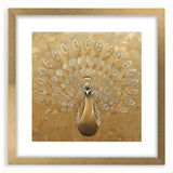 Elegant wall art featuring a peacock design within a gold frame, accented by a mat, showcasing vibrant colors and intricate details, ideal for enhancing home decor.