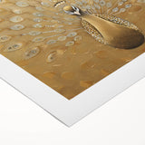 Vibrant peacock design on rolled canvas wall art, showcasing intricate details and rich colors, ideal for enhancing home decor with a touch of elegance.