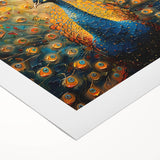 Vibrant rolled canvas showcasing a peacock design with intricate feather details, perfect for adding a colorful touch to home decor. Ideal for art lovers.