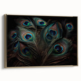 Framed canvas wall art showcasing an elegant peacock design in rich gold hues, highlighting intricate details and textures, perfect for modern decor.
