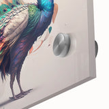 Close-up of a vibrant peacock design acrylic wall art piece, showcasing intricate details and rich colors, perfect for enhancing any modern decor.
