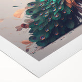 Vibrant rolled canvas showcasing a peacock design wall art collection, featuring intricate details and rich colors, perfect for enhancing home decor.