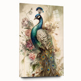 Elegant peacock design wall art displayed in a sleek acrylic frame, showcasing vibrant colors and intricate details, perfect for modern decor.