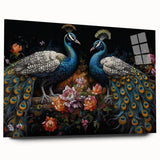 Vibrant acrylic wall art collection showcasing a peacock design, elegantly displayed in a side view without pins, perfect for enhancing modern decor.