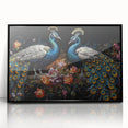 Framed wall art collection featuring an elegant peacock design in vibrant colors, set against a black background, perfect for enhancing modern home decor.