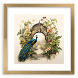 Elegant wall art featuring a peacock design in a gold frame with matting, showcasing intricate details and vibrant colors, perfect for adding a touch of luxury to any decor.