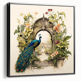 Framed canvas wall art showcasing a vibrant peacock design with intricate details and rich colors, set against a sleek black frame for an elegant touch. Perfect for enhancing modern home decor.