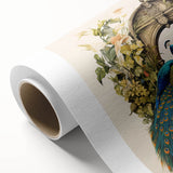 Vibrant peacock design rolled canvas wall art showcasing intricate feathers in shades of blue and green, perfect for enhancing modern home decor.