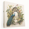 Stretched canvas artwork showcasing a vibrant peacock design, featuring intricate details and brilliant colors, perfect for adding elegance to home decor.