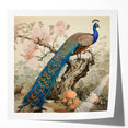 Vibrant peacock feather wall art print showcasing intricate designs in rich colors, perfect for adding a touch of elegance to home decor. Ideal for modern interiors.
