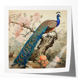 Vibrant peacock feather wall art print showcasing intricate designs in rich colors, perfect for adding a touch of elegance to home decor. Ideal for modern interiors.
