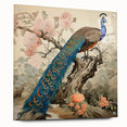 Elegant peacock design wall art displayed in acrylic glass, showcasing vibrant colors and intricate details, ideal for enhancing modern décor.
