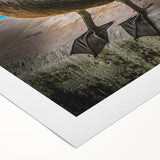 Rolled canvas artwork showcasing a vibrant pelican design, featuring bold colors and intricate details, ideal for coastal-themed decor and nature lovers.