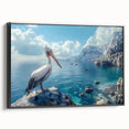 Framed canvas wall art showcasing a side view of a pelican design, featuring detailed textures and a sleek black frame, perfect for modern home decor.