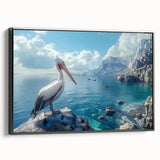 Framed canvas wall art showcasing a side view of a pelican design, featuring detailed textures and a sleek black frame, perfect for modern home decor.